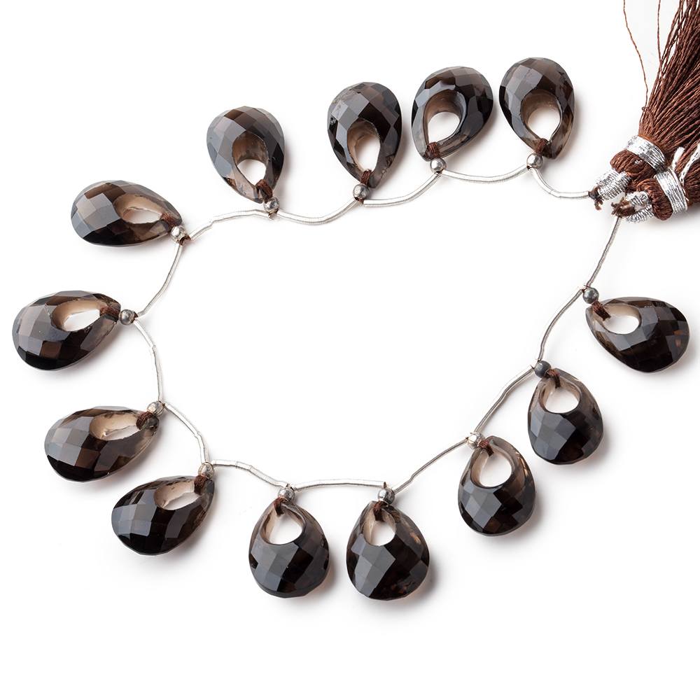 15x10-16x11mm Smoky Quartz Center Void Faceted Pears 7 inch 13 Beads