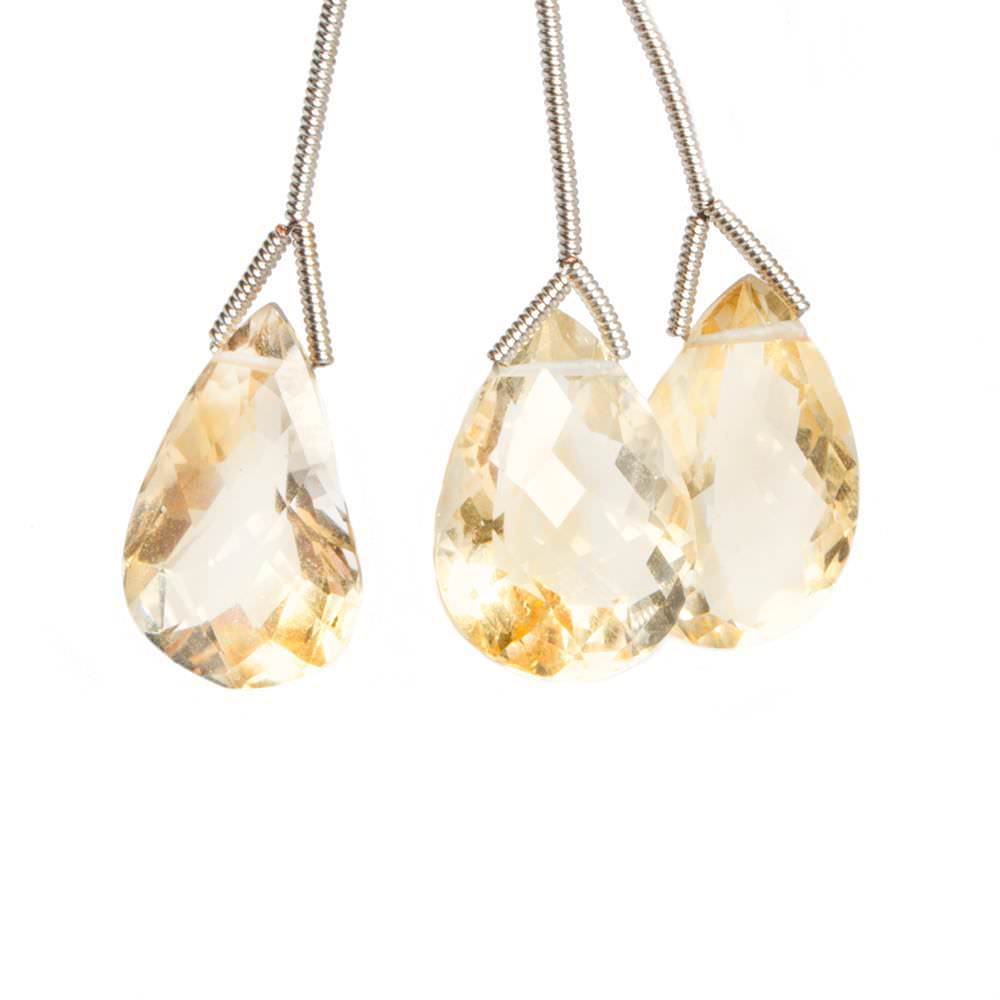 15x11-17x11mm Citrine Pavilion Faceted Pear Focal Bead Set of 3
