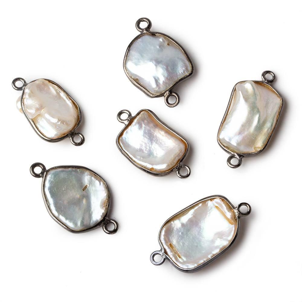 15x11mm Black Gold .925 Bezel White Keshi Freshwater Pearl Connector 1 piece