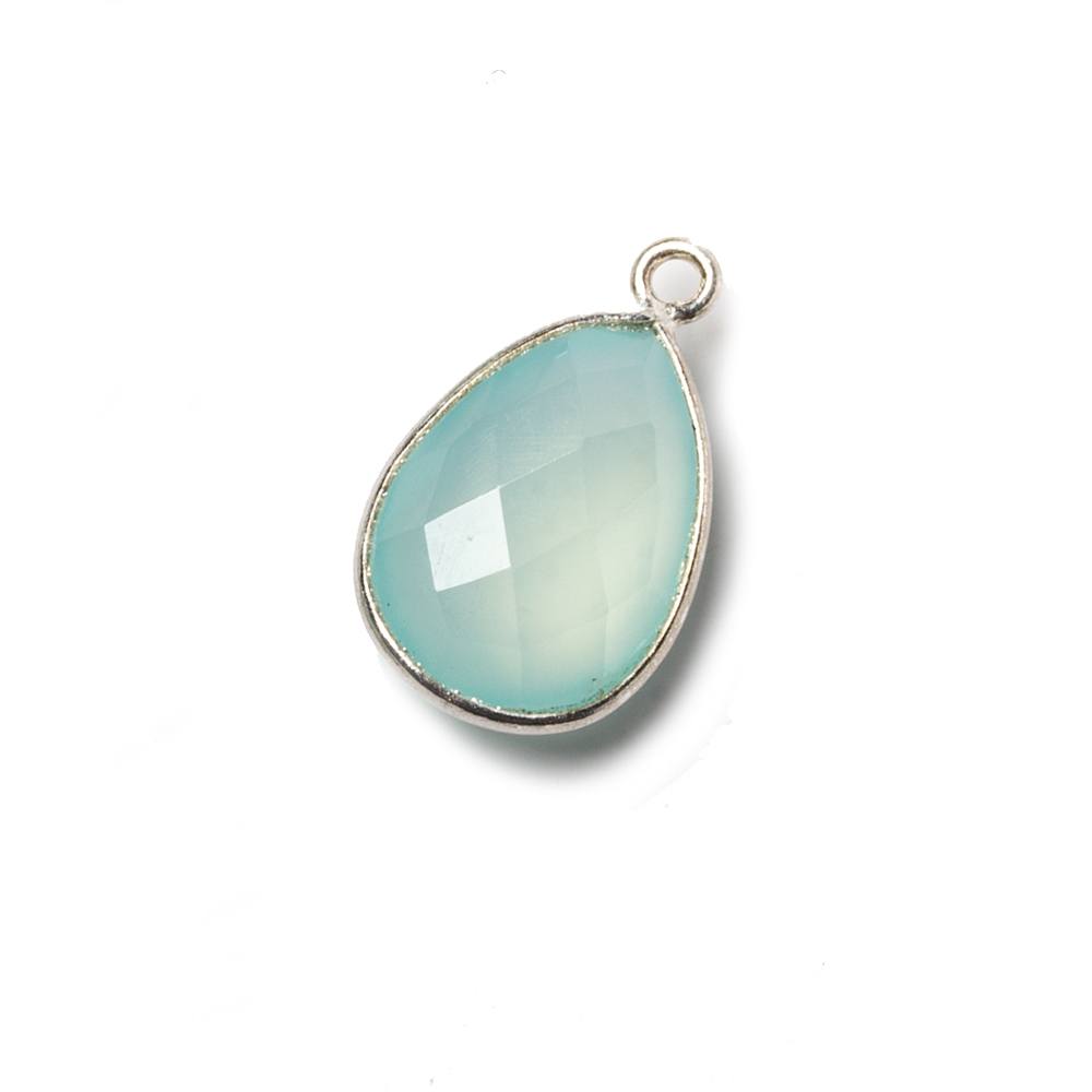 15x11mm Silver Bezel Aqua Chalcedony Pear Pendant 1 piece