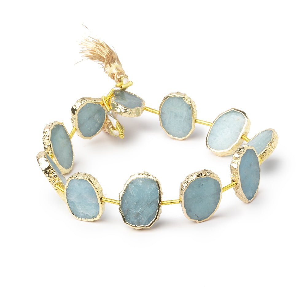 15x12-17x13mm Gold Leaf Aquamarine Plain Slice Strand 11 Beads
