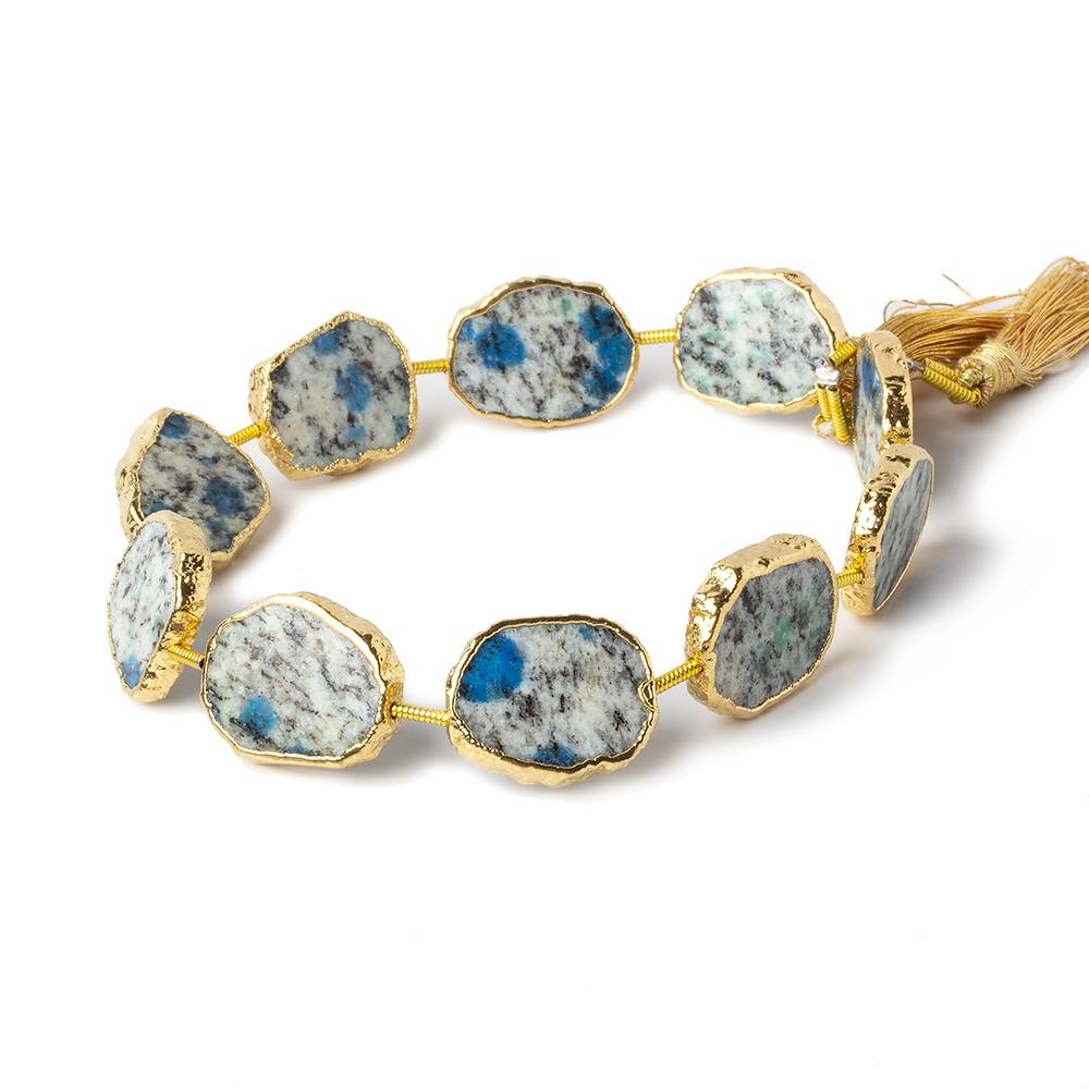 15x12-17x13mm Gold leafed K2 Azurite Granite "K2 Jasper" Slice Strand 8 inch 10 beads