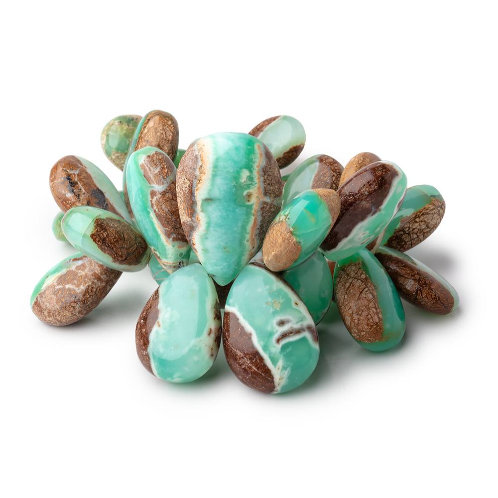 15x12-31x20mm Tanzanian Green Opal Plain Pears with Matrix 6.5 inch 30 Beads AAA