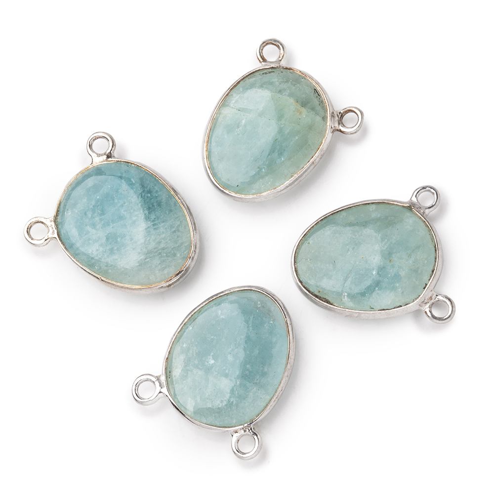 15x12mm .925 Silver Bezel Aquamarine Plain Nugget Connector 1 piece
