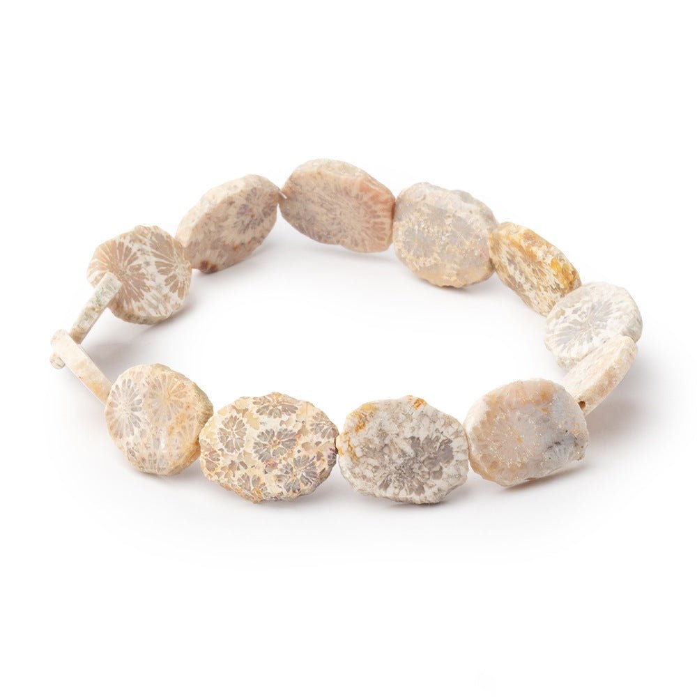 15x12mm Fossil Coral Straight Drilled Slice Beads 8 inch 13 pieces