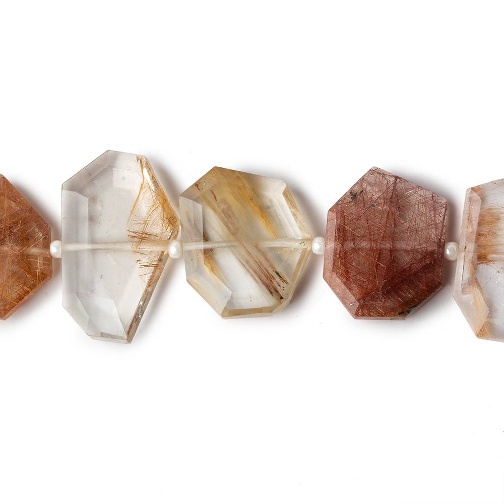 15x13-21x14mm Rutilated Quartz Side Drilled Bevel Faceted Flat Nuggets 18 inch 31 pieces AA