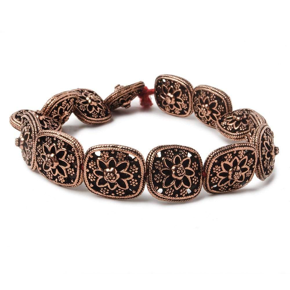 15x13mm Antiqued Copper Floral Cushion 8 inch 14 Beads