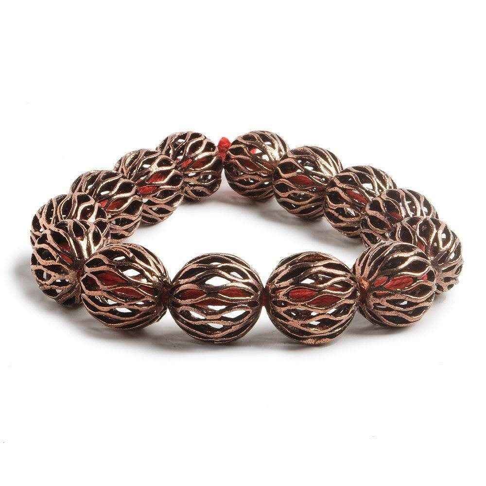 14.5mm Antiqued Copper Open Mesh Round Beads 8 inch 14 pieces