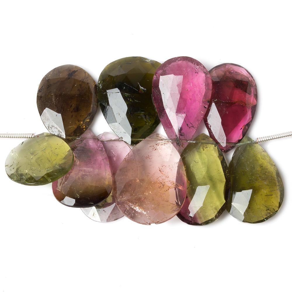 15x15-20x17mm Multi Color Tourmaline faceted pear beads 2 inch 10 pieces