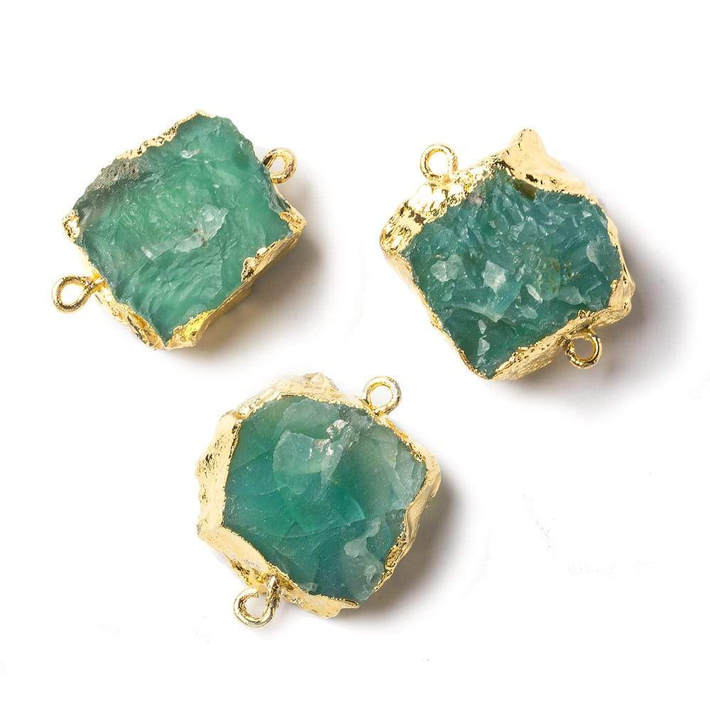 15x15mm Gold leafed Kelly Green Agate Hammer Faceted Square Connector 1 piece