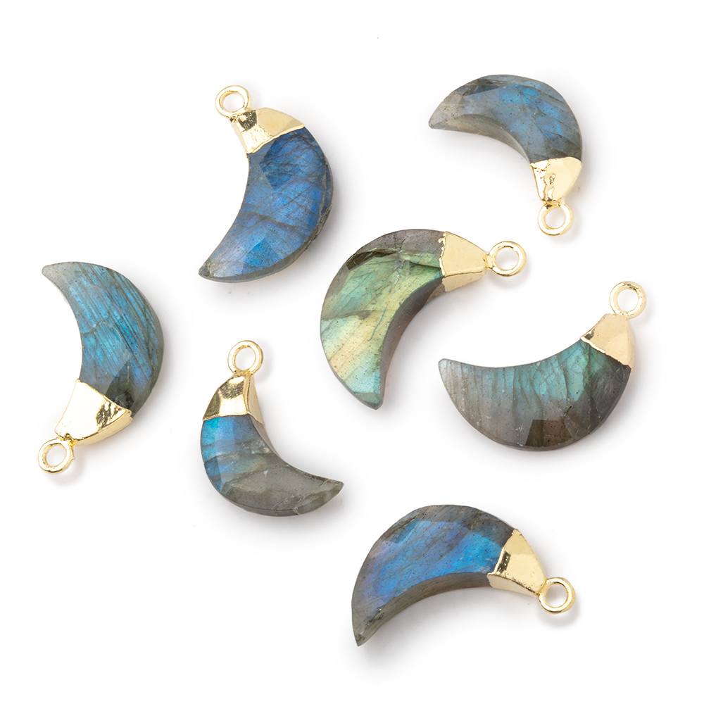 15x5mm Gold Leafed Labradorite Faceted Crescent Moon Focal Pendant 1 piece