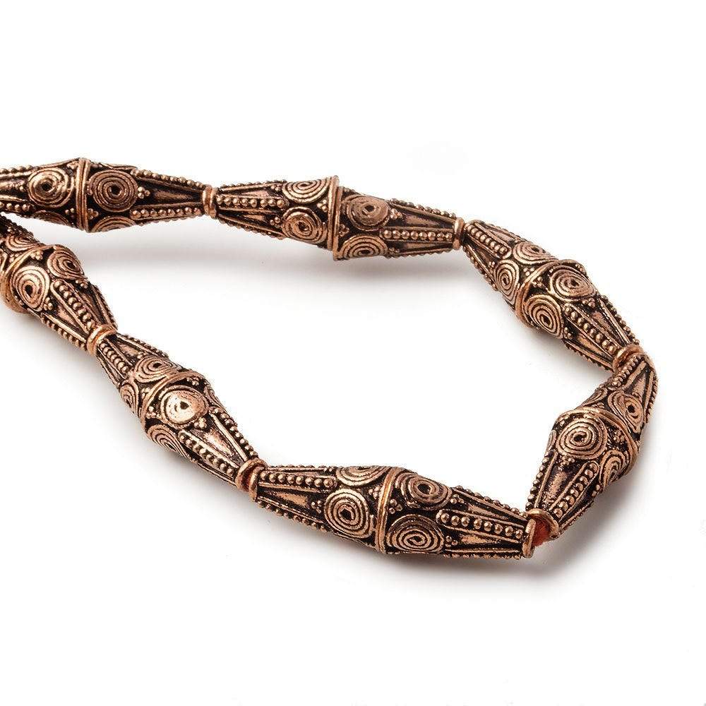 15x9mm Antiqued Copper Cone Geometric Pattern 8 inch 14 pcs