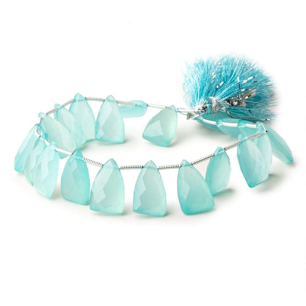 15x9mm Seafoam Blue Chalcedony top drilled faceted points 8 inch 22 beads