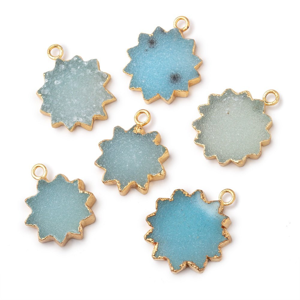 16-18mm Gold Leafed Blue Drusy Star Burst Pendant 1 focal piece