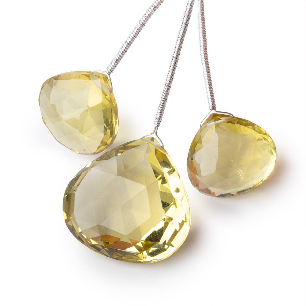 16-24mm Lemon Quartz Faceted Heart Focals Set of 3 Beads