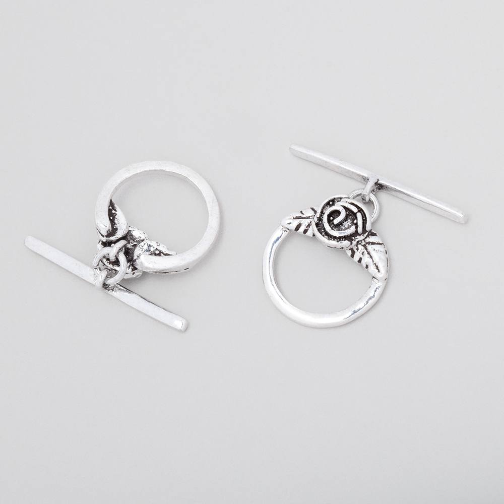 16.5mm Antiqued Sterling Silver Round Toggle Rose Design 1 piece