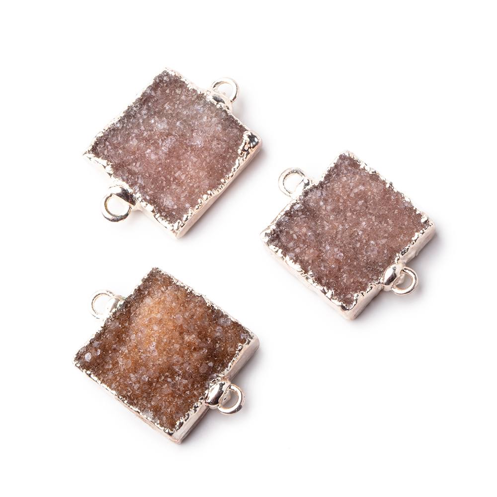 16.5x16.5mm Silver Leafed Square Drusy Focal Connector 1 piece