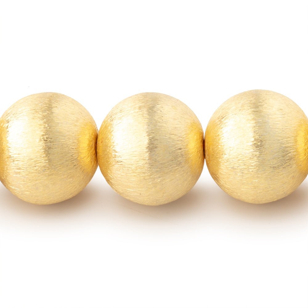 16mm 22kt Gold Plated Brushed Round Beads 8 inch 14 pieces