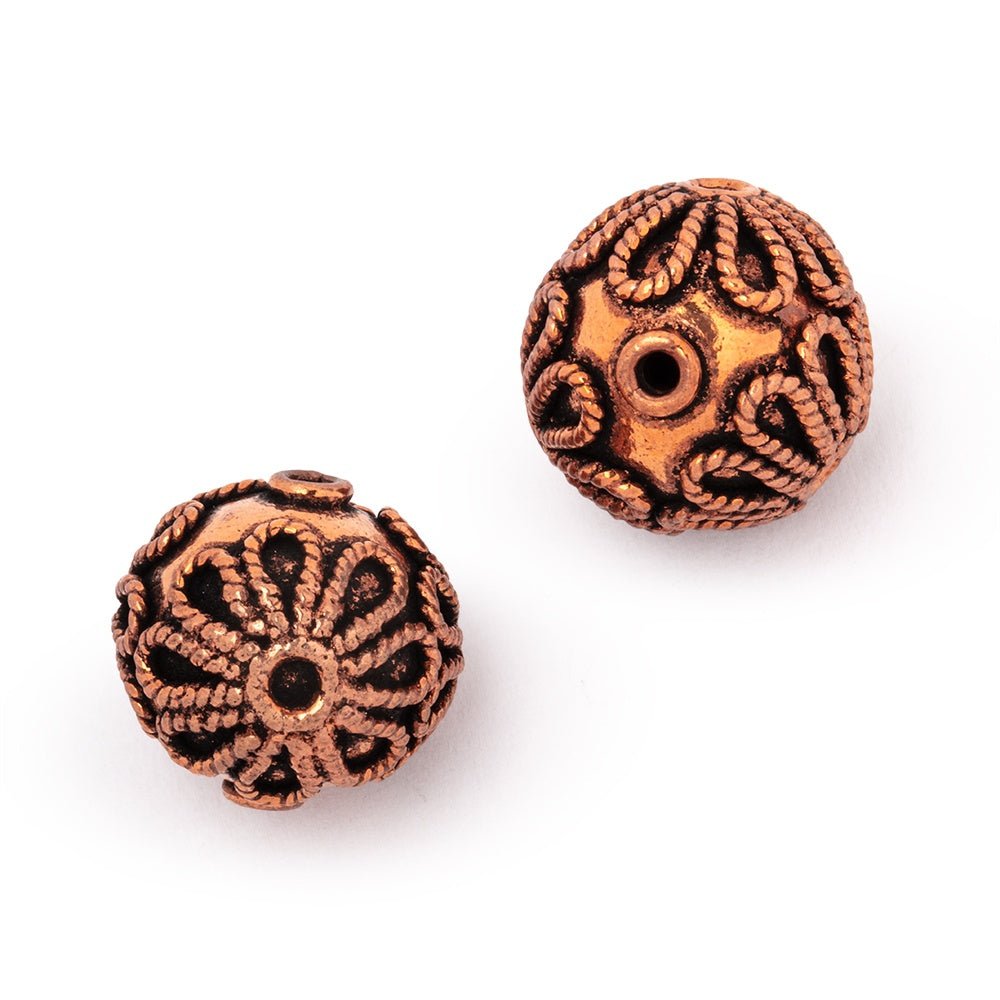 16mm Antiqued Copper Roped Flower Design Bead Set of 2 pieces
