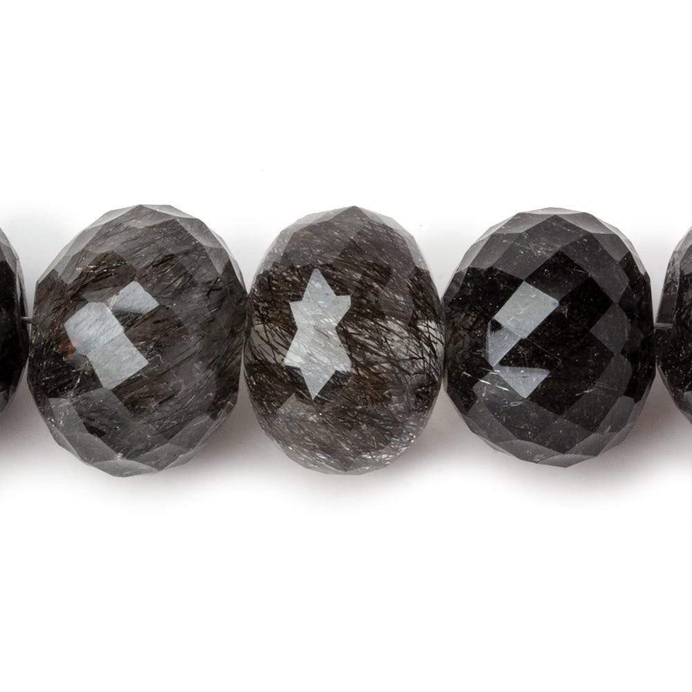 16mm Black Tourmalinated Quartz Concave Faceted Rondelles 2.5mm large hole beads 6 pieces AAA