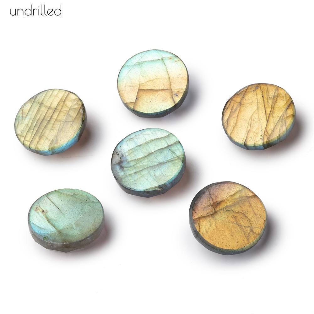 16mm Rose Cut Labradorite Faceted Cabochon Focal Beads - Undrilled with warm flash
