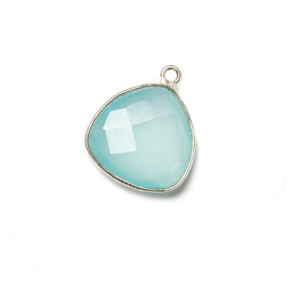 16mm Silver Bezel Aqua Chalcedony Triangle Focal Pendant 1 piece