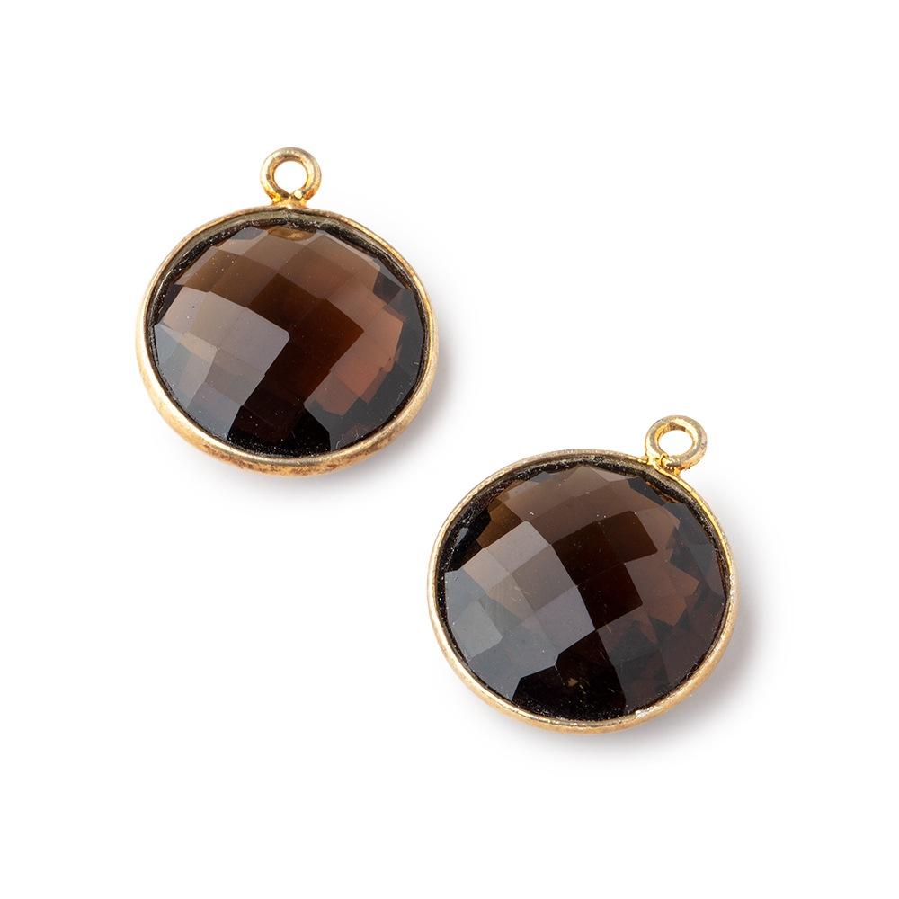 16mm Vermeil Bezeled Whiskey Quartz faceted coin Pendant 1 piece