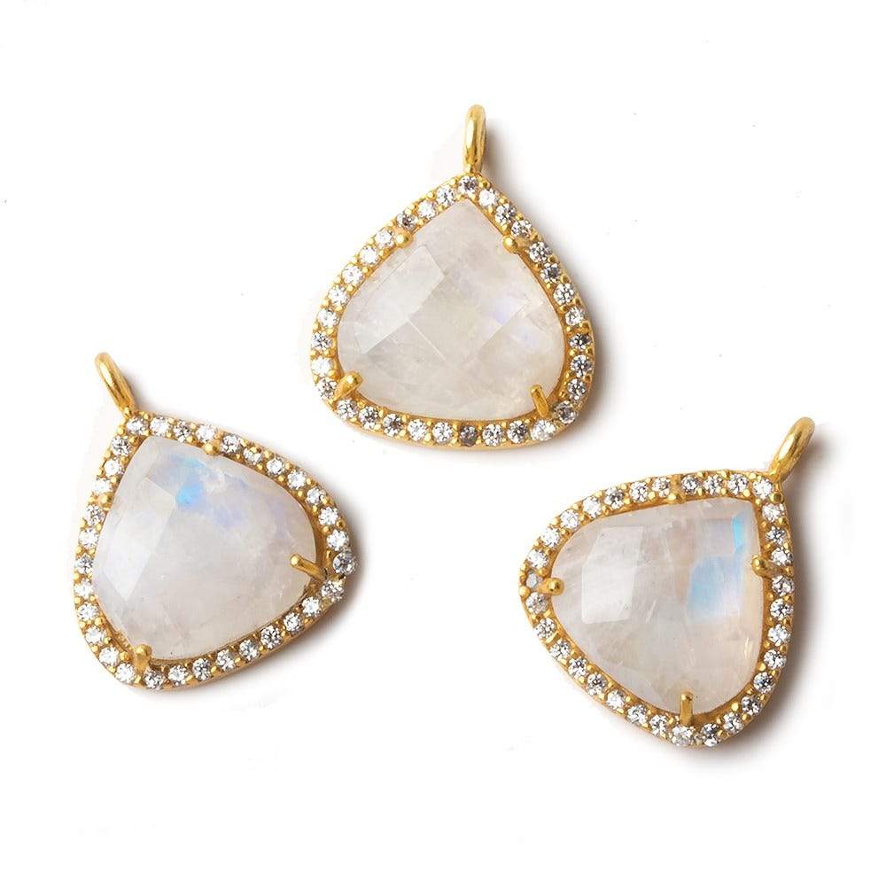 16mm Vermeil CZ Bezel Rainbow Moonstone Heart Pendant 1 piece