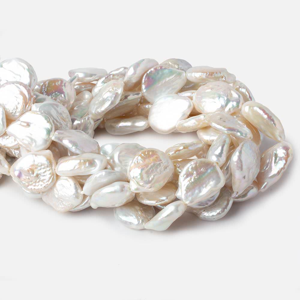 16mm White Ultra Coin Freshwater Pearls 1.5mm Large Hole 16 inch 18 pieces