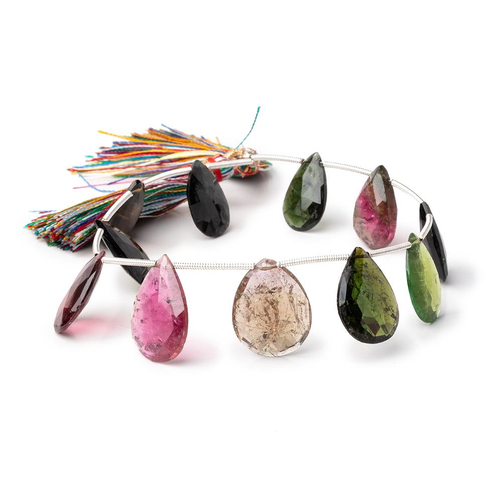 16x10-19x14mm Multi Color Tourmaline Faceted Pear Beads 7.5 inch 11 pieces