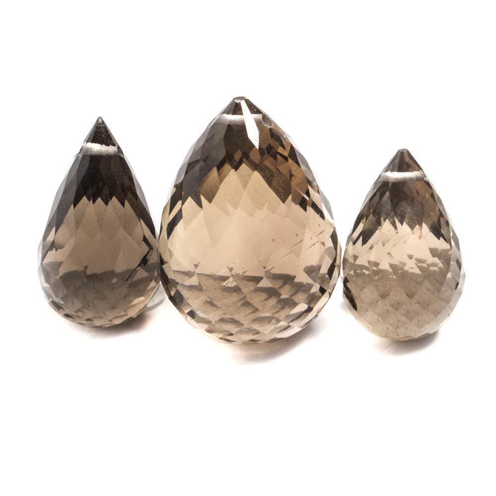 16x10-21x15mm Smoky Quartz Faceted Tear Drop Focal Bead Set of 3