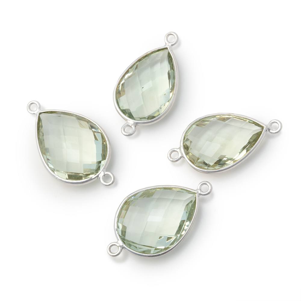 16x11mm Sterling Silver Bezel Prasiolite Faceted Pear Connector 1 piece