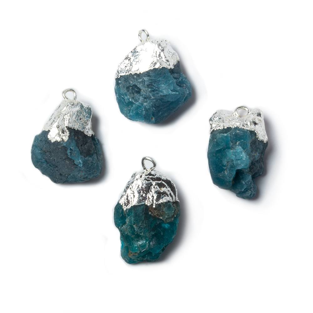 16x11mm to 20x11mm Silver Leaf Neon Blue Apatite Natural Crystal Pendant Set of 4