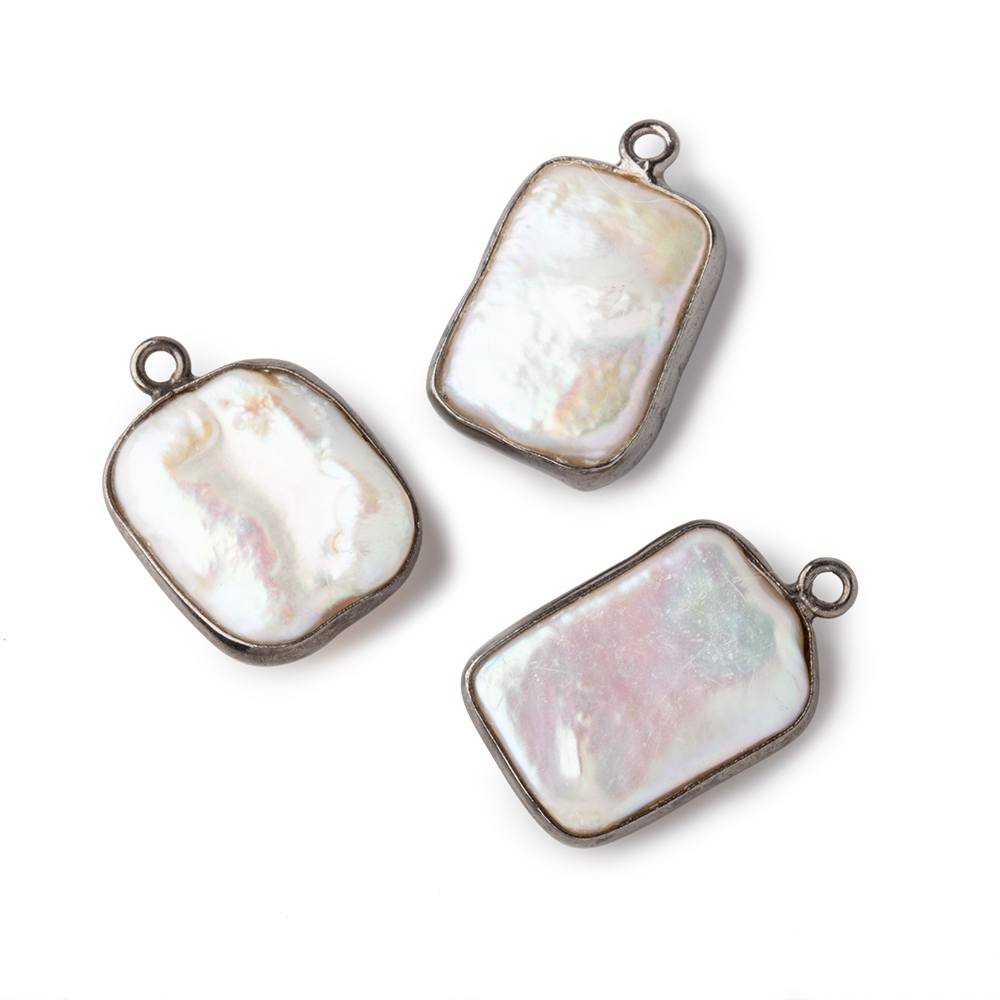 16x12mm Black Gold Bezel Off White Rectangle Pearl Pendant 1 Piece