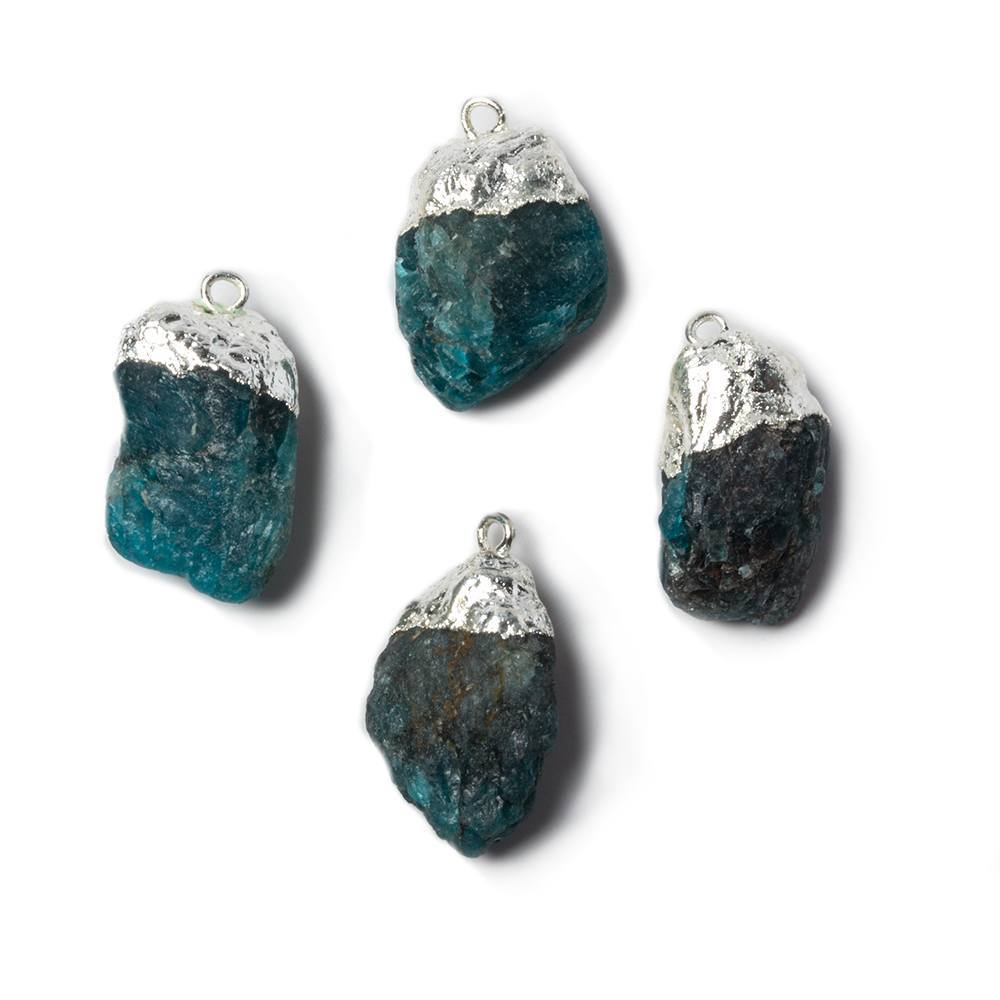16x12mm to 20x11mm Silver Leaf Neon Blue Apatite Natural Crystal Pendant Set of 4