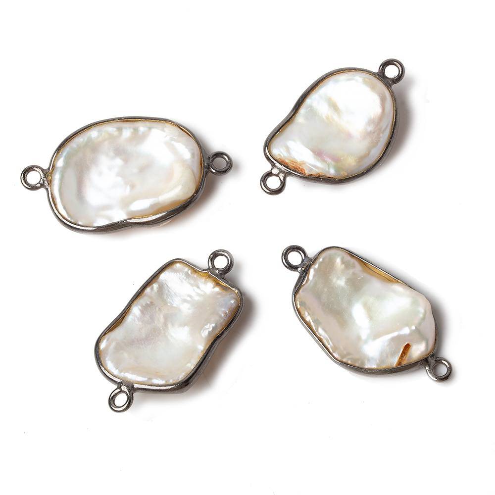 16x13mm Black Gold .925 Bezeled Rose' White Keshi Pearl Connector 1 piece