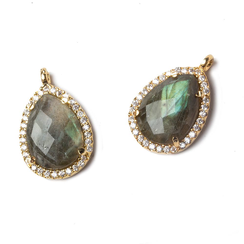 16x13mm Vermeil Bezeled White CZ and Labradorite Pear Pendant 1 piece