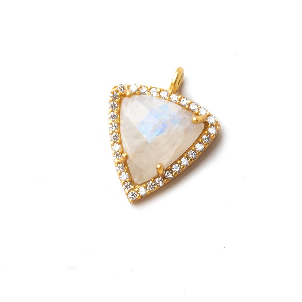 16x14.5mm Gold CZ Bezel Rainbow Moonstone Triangle Pendant 1 piece