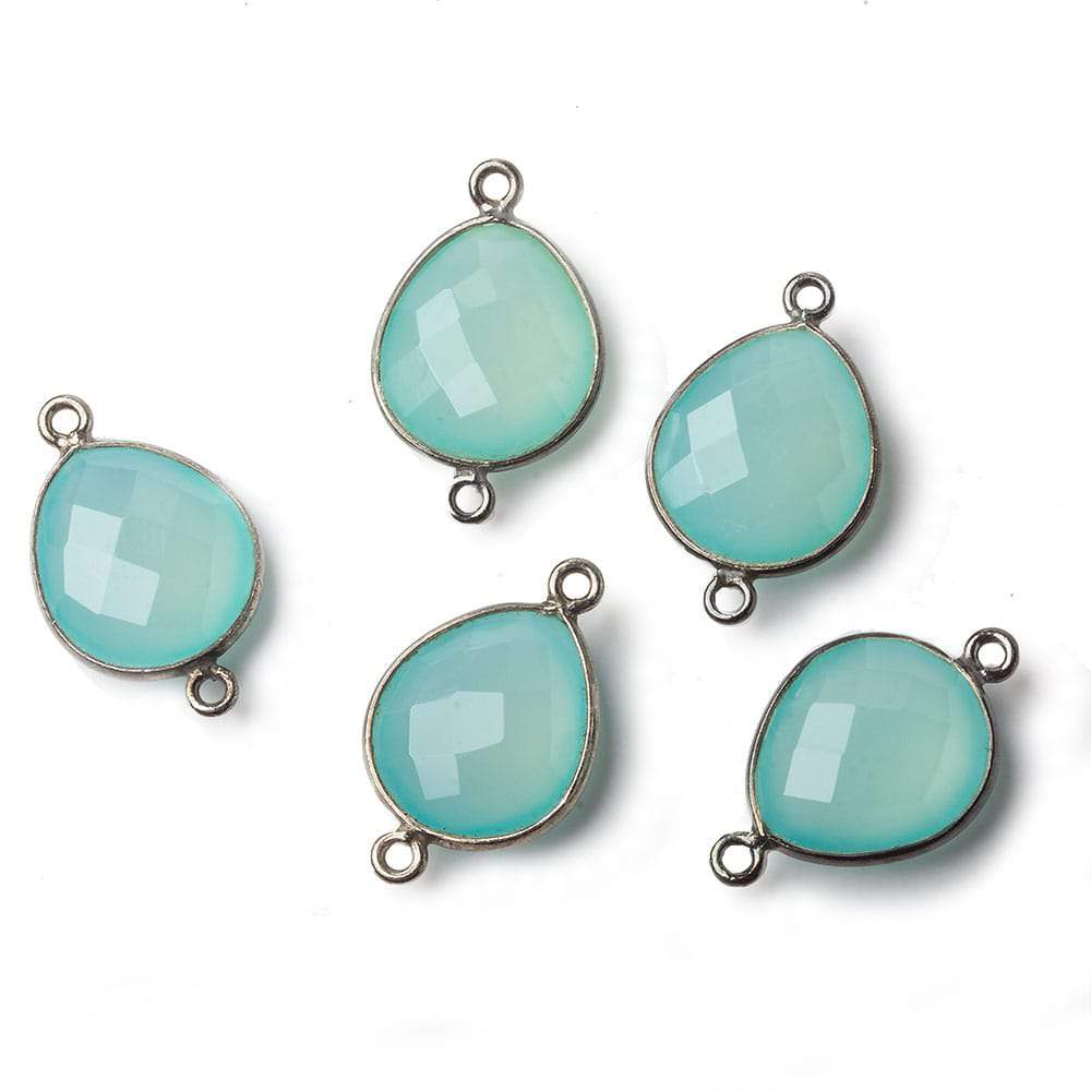 16x14mm Black Gold .925 Bezel Sea Chalcedony faceted pear Connector 1 piece