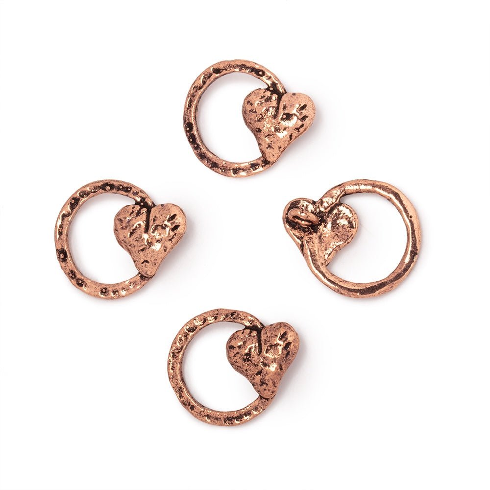 16x14mm Hammered Heart Ring Charm Set of 4 pieces