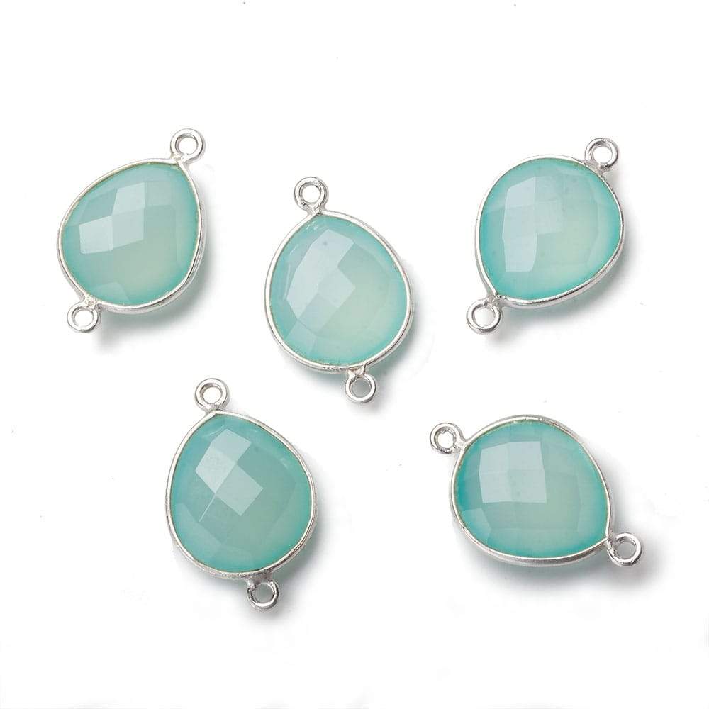 18x15mm Silver .925 Bezel Sea Chalcedony faceted pear Connector 1 piece