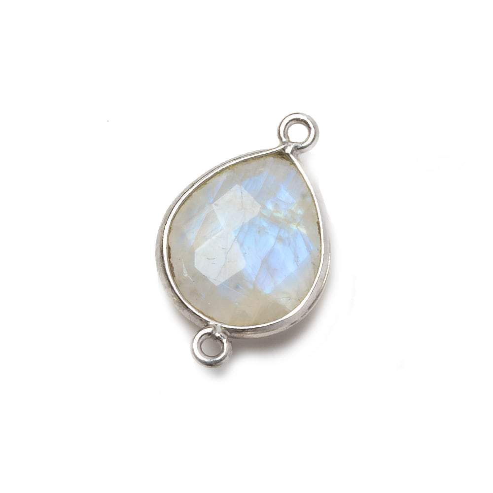 16x14mm Silver Bezeled Rainbow Moonstone Faceted Pear Focal Bead 1 piece