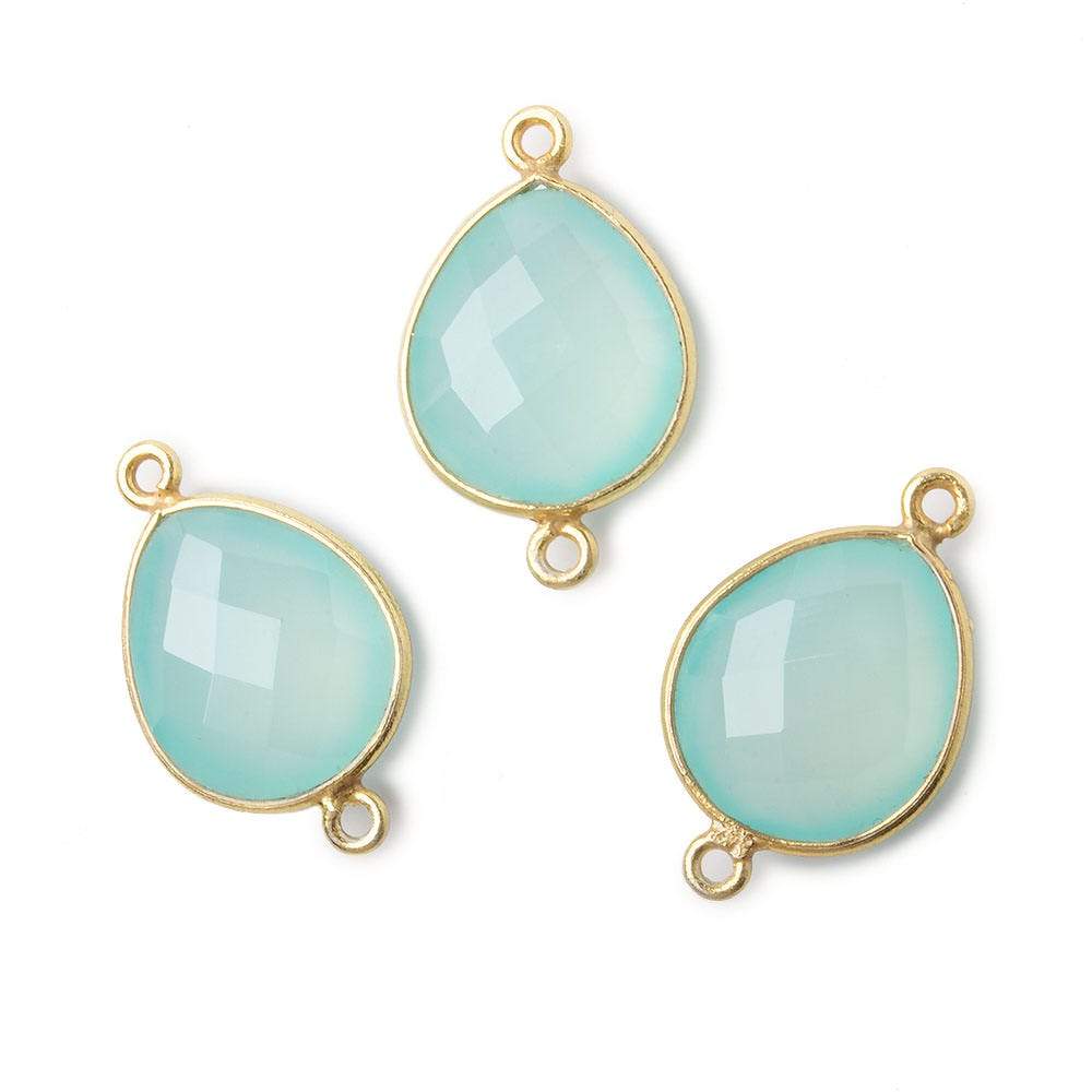 16x14mm Vermeil Bezel Sea Chalcedony faceted pear Connector 1 piece