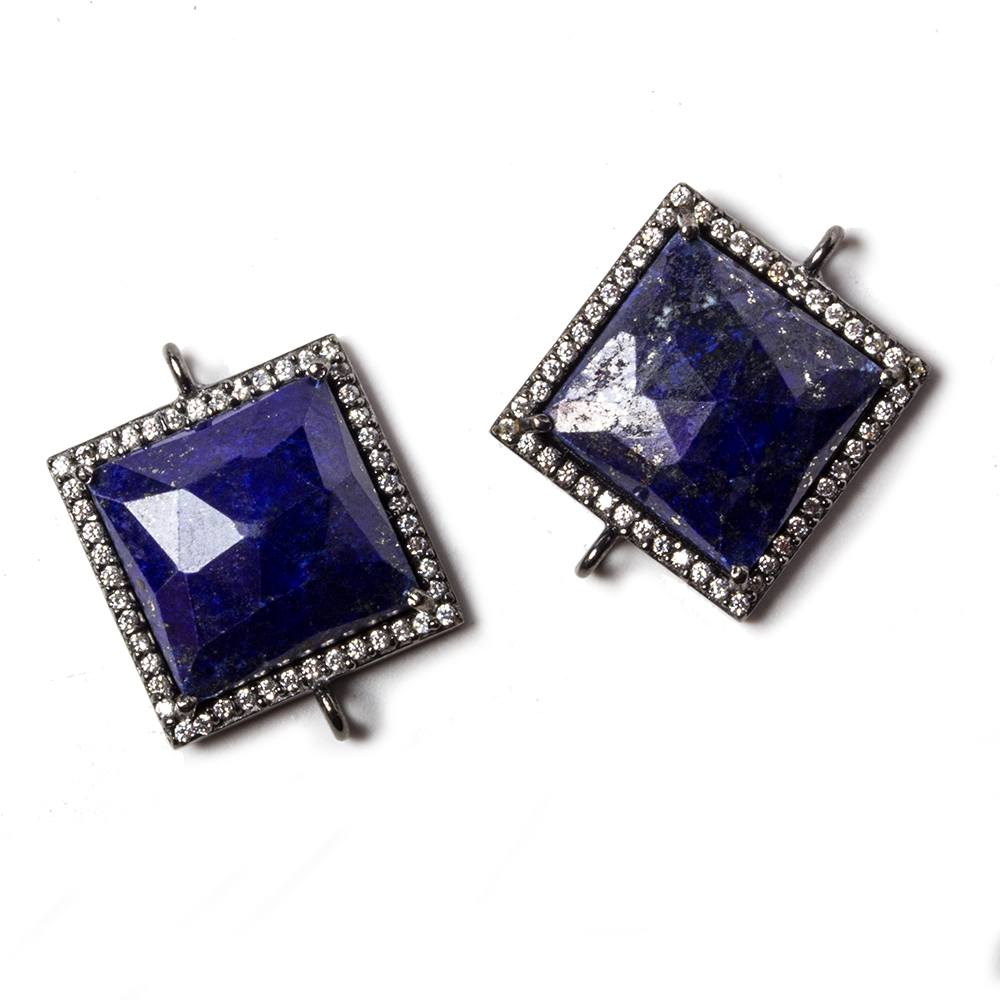 16x16mm Black Gold Bezeled White CZ & Lapis Lazuli Square Connector 1 piece