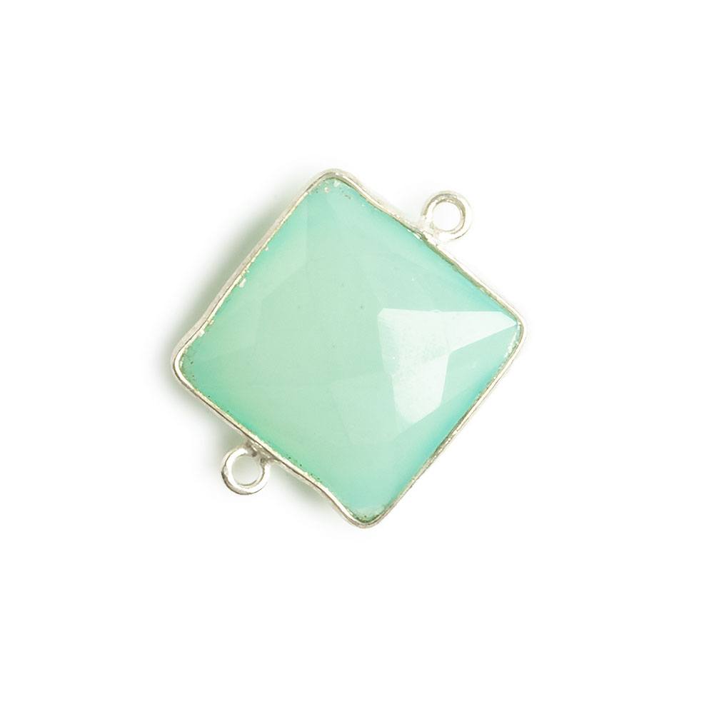 16x16mm Silver Bezel Sea Blue Chalcedony Square Connector 1 piece