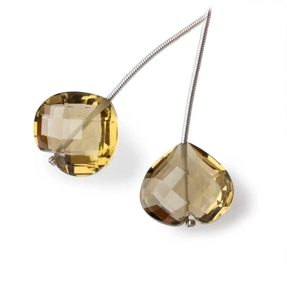 16x17-16x18mm Dark Lemon Quartz Cleft Heart Focal Beads Set of 2