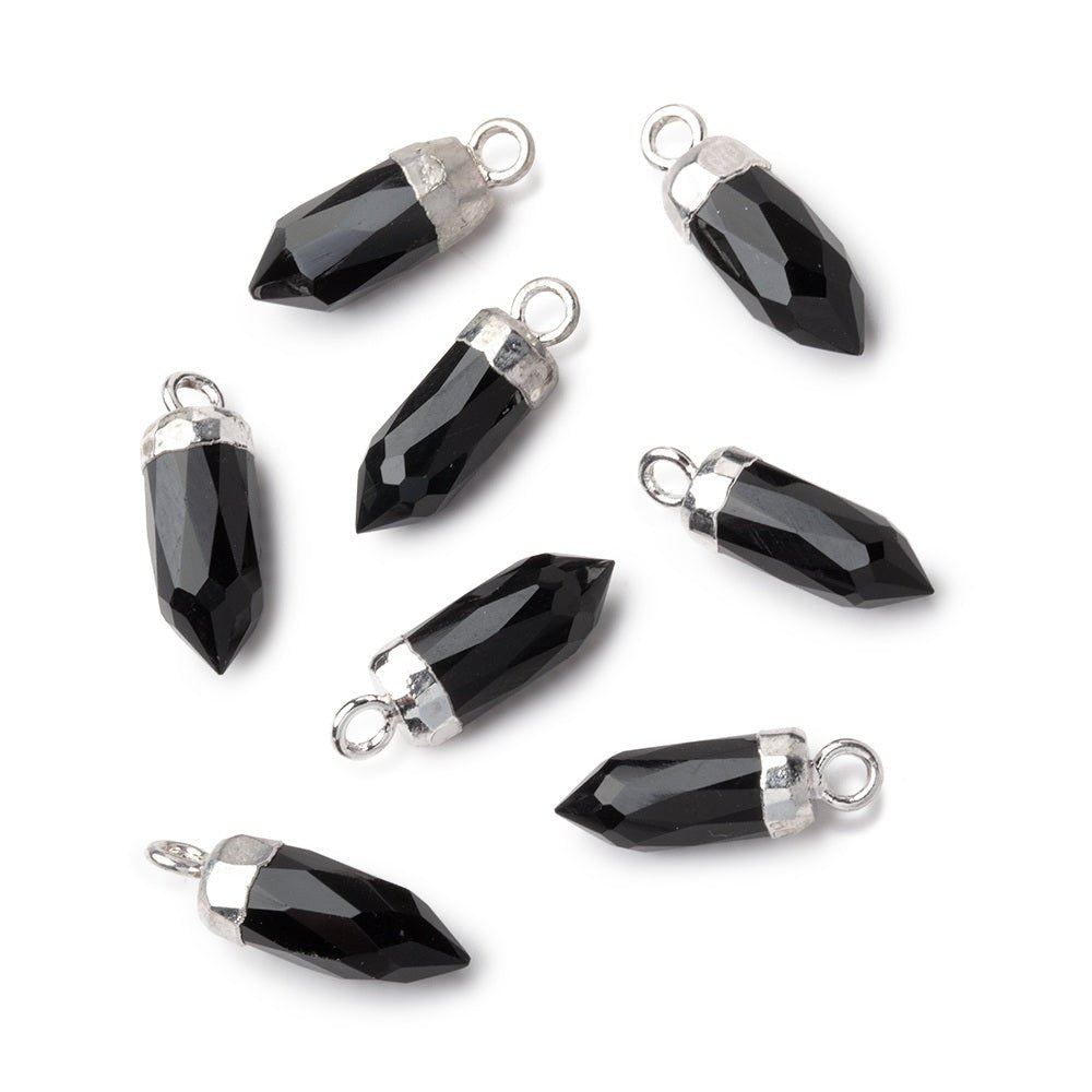 16x5mm Silver Leafed Black Onyx Spike Focal Pendant 1 piece