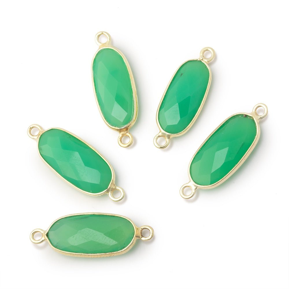 16x8mm Vermeil Bezel Green Chalcedony Elongated Oval 1 Connector
