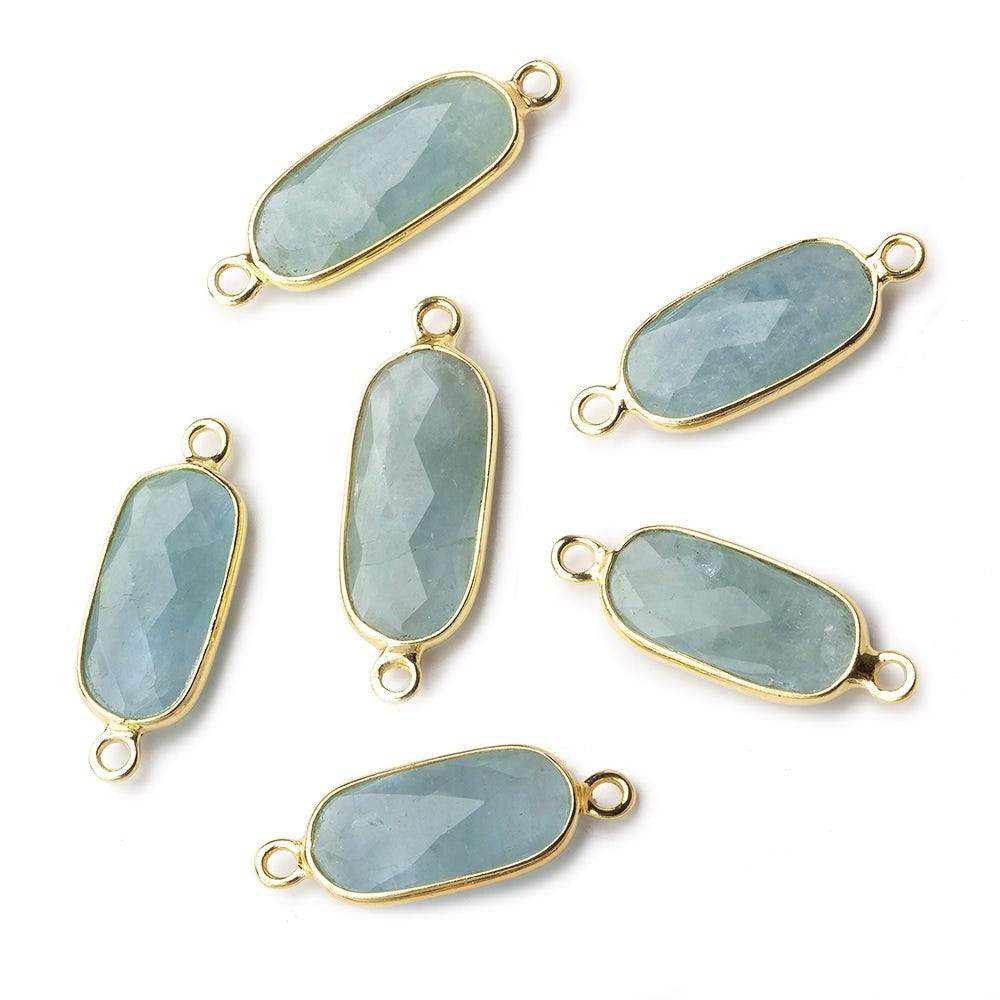 16x8mm Vermeil Bezeled Milky Aquamarine elongated oval Connector 1 focal bead