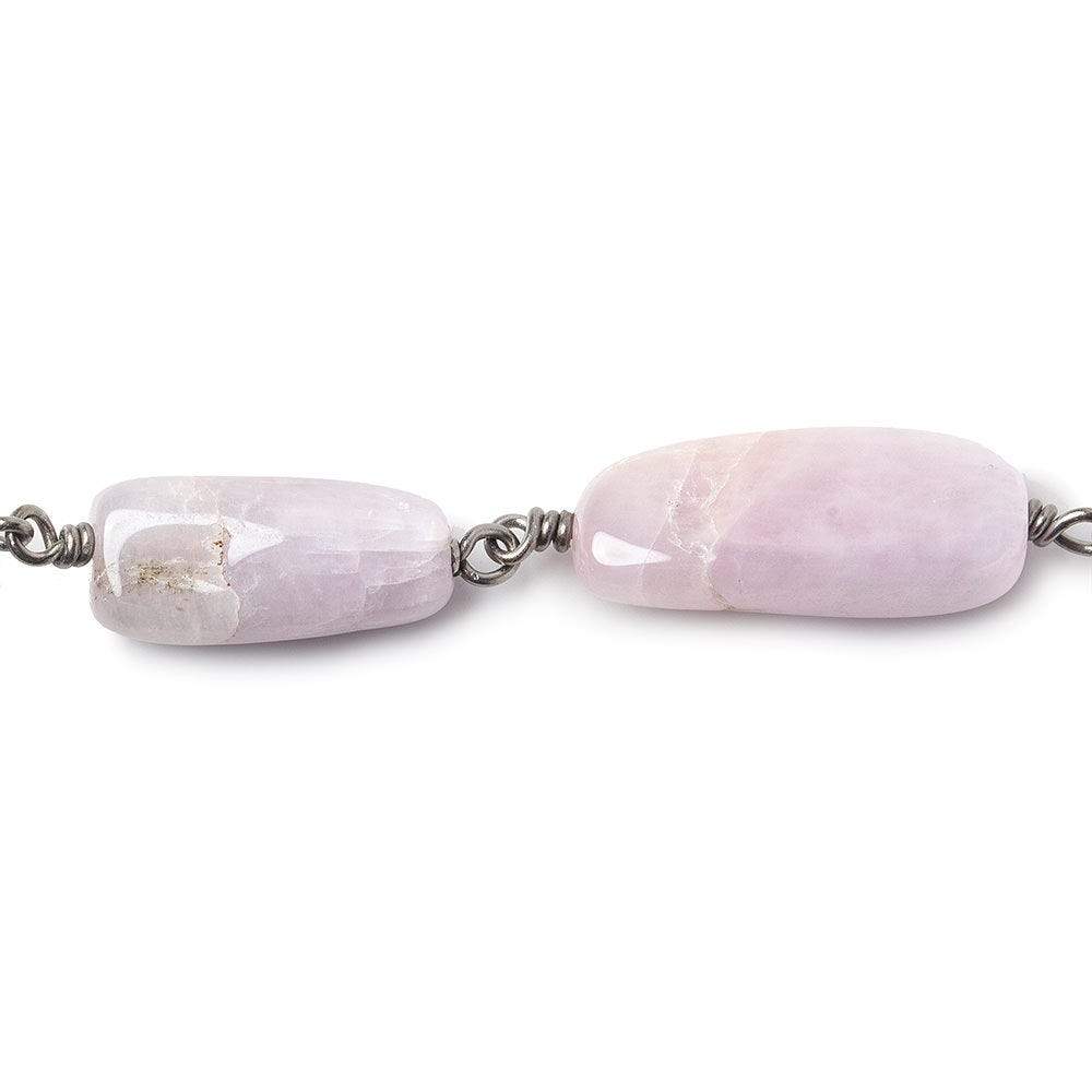 16x9-21x9mm Kunzite elongated plain nugget Black Gold .925 Silver Chain by the foot 13 beads A
